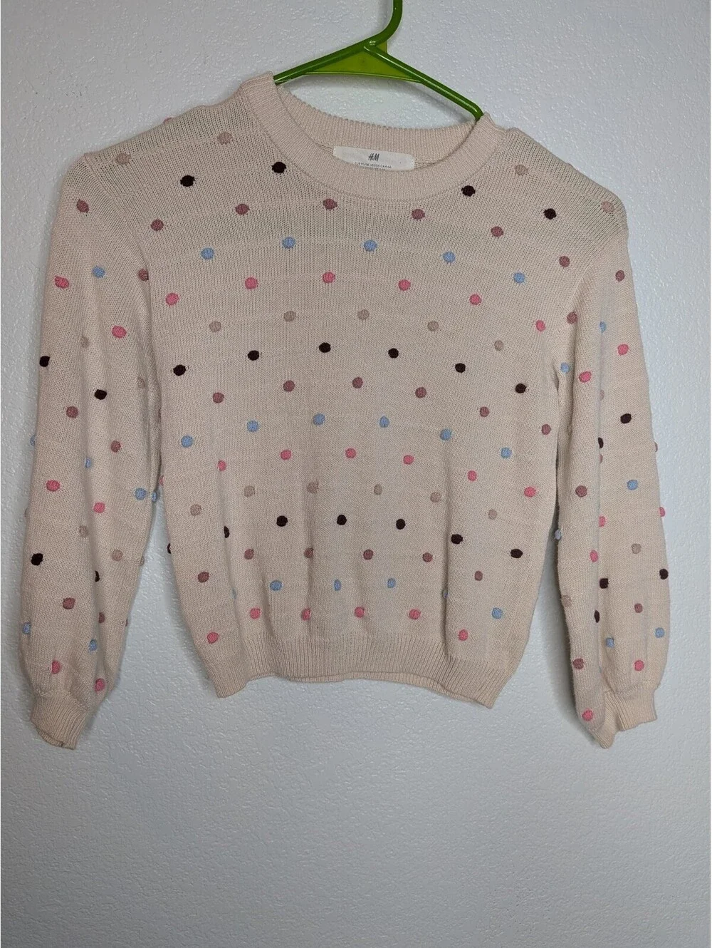 H&M Girls Beige Multicolor Polka Dot Knit Sweater Size 4–6Y